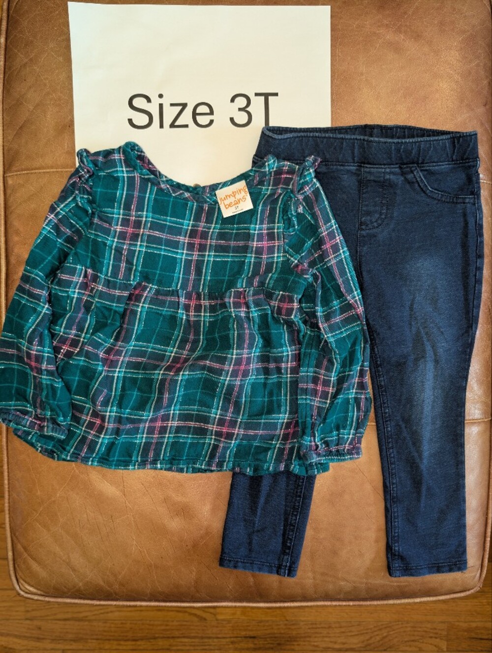Jumping Beans Flannel Print Tunic And Jean Leggings